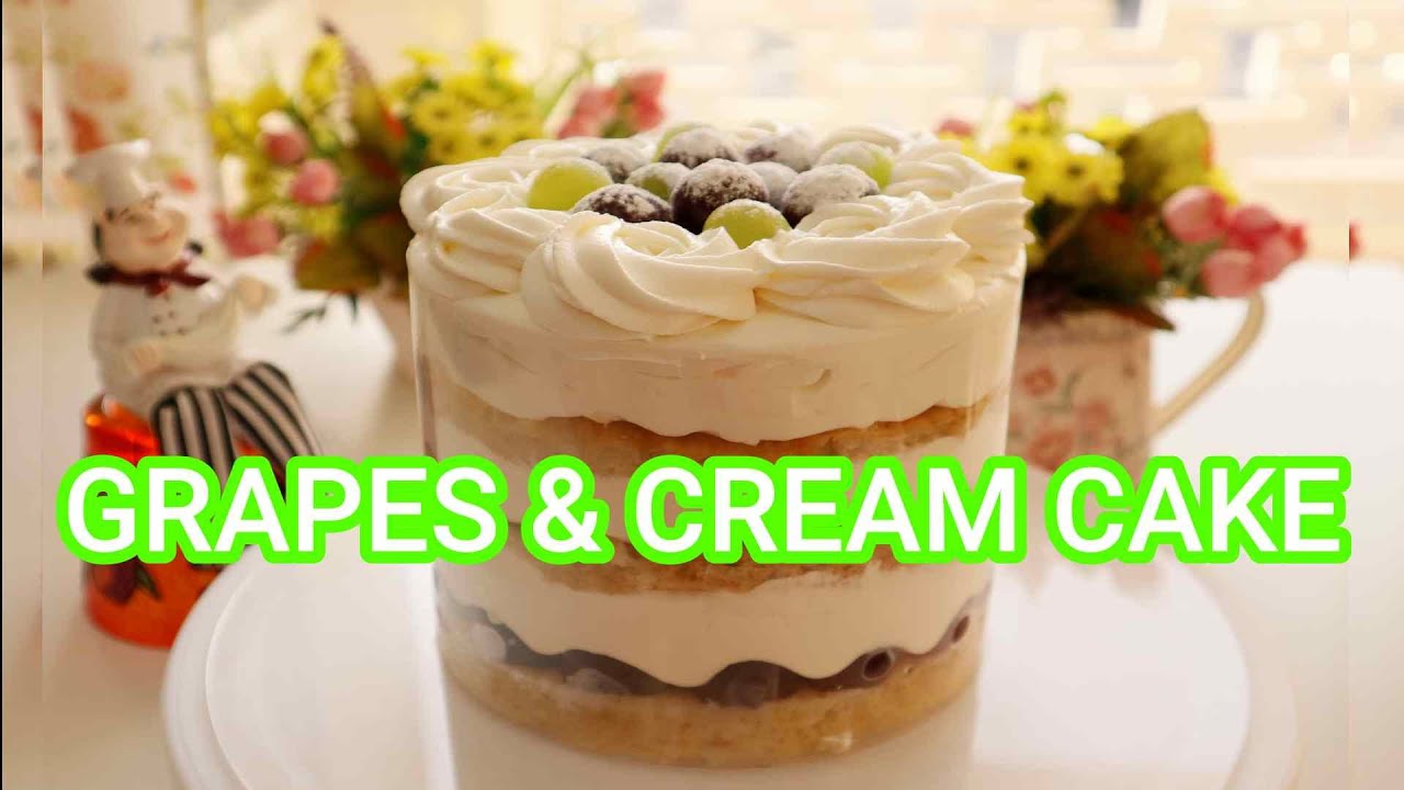FRESH GRAPES and CREAM CAKE Eggless I The KOREAN Style @siimplyvegetariian