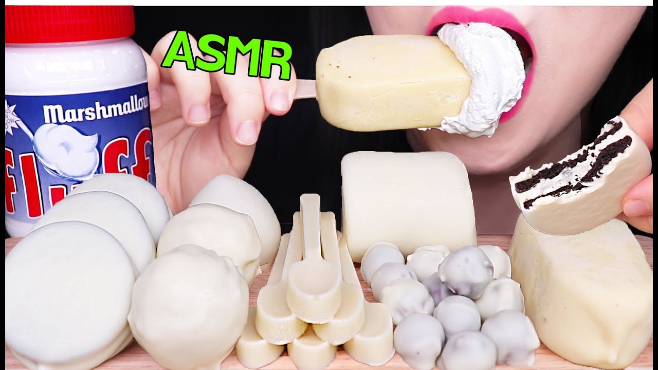ASMR WHITE CHOCOLATE ICE CREAM, MARSHMALLOW, WHITE OREO 초콜릿 아이스크림, 떠먹는 마쉬멜로우, 오레오 먹방 EATING SOUNDS