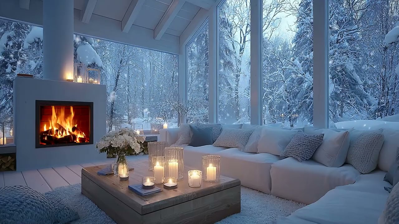 🔥🎹 Winter Piano Music for Deep Relaxation | Cozy Room with Snowfall Outside for Calm Focus