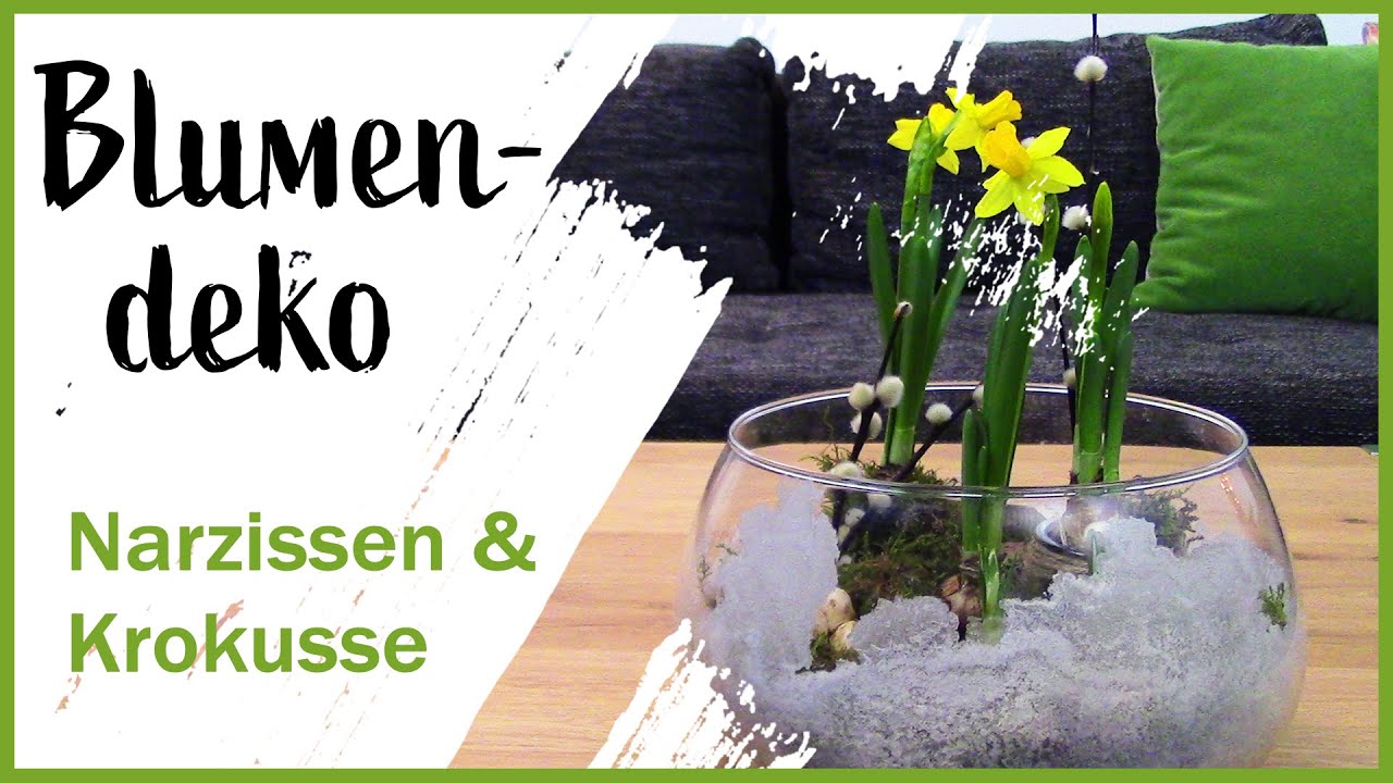 Fr&uuml;hjahrsdeko mit Narzissen & Krokussen l Tischdeko Fr&uuml;hling l Blumendeko