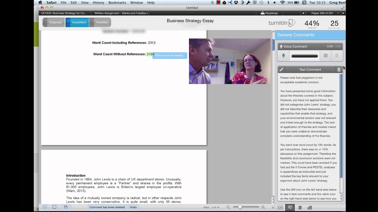 Lecturer case studies using GradeMark