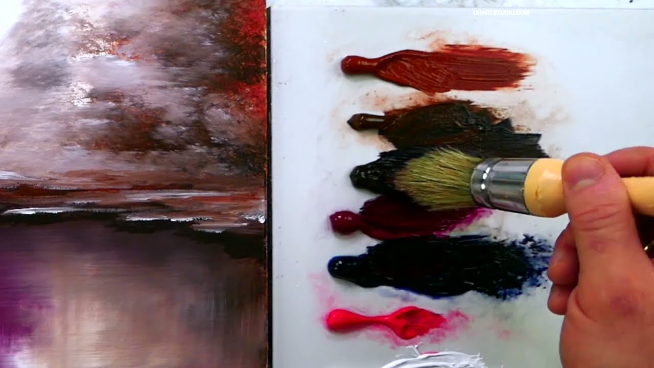 Red Tree by the Lake | Easy Landscape Painting | for Beginners | Oval Brush Technique