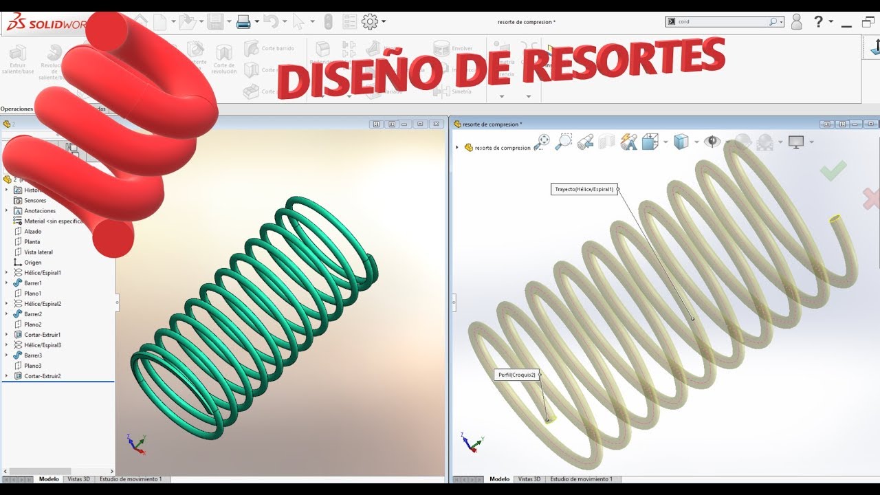 ✅ como diseñar  RESORTE de compresión en SOLIDWORKS
