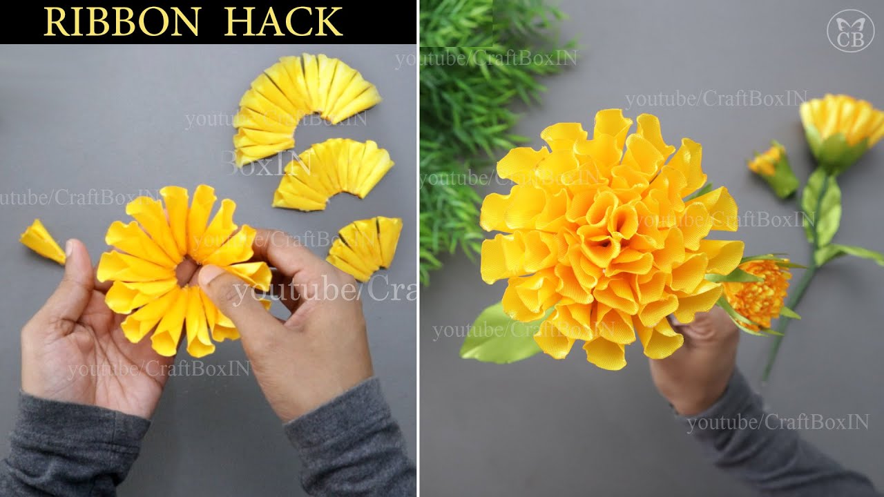 DIY Satin Ribbon flowers | How to make ribbon crafts | Ribbon flower decoration ideas | Marigold