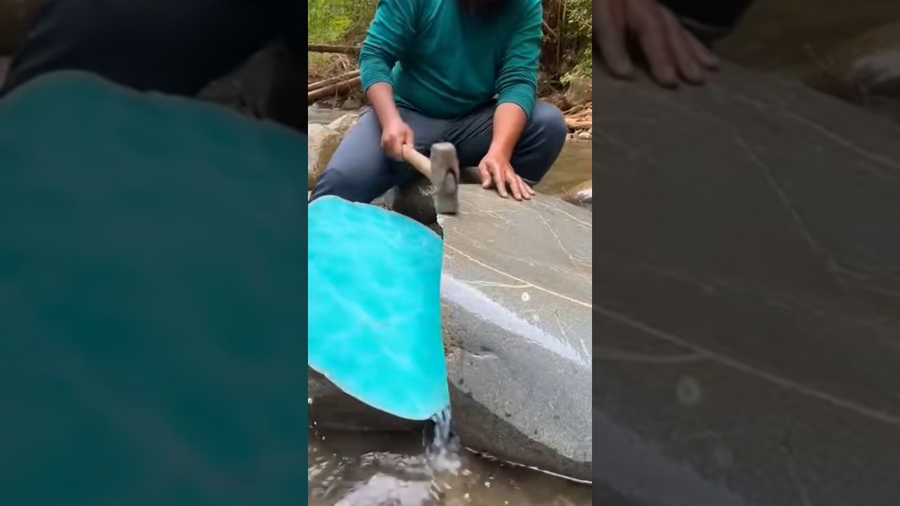 Splitting a River Boulder to Reveal a Stunning Blue Chrysocolla Vein #turquoise