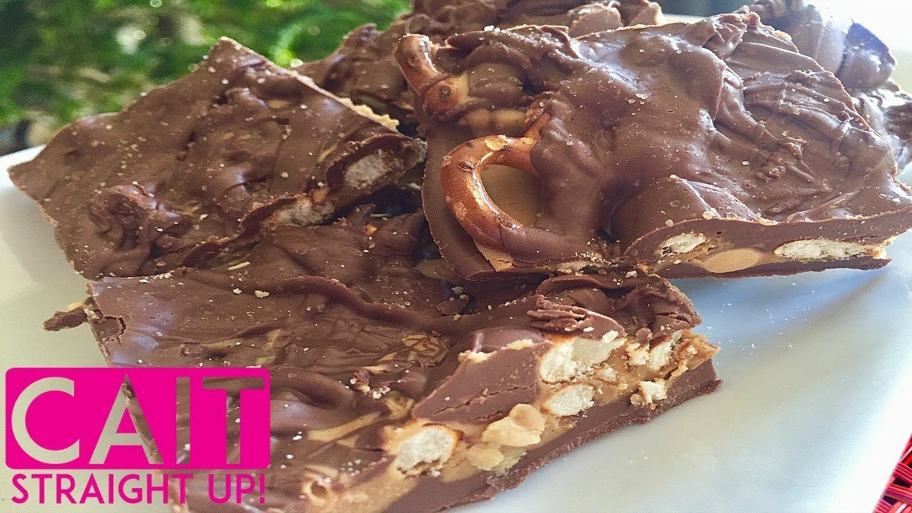 Chocolate Peanut Butter Pretzel Bark Recipe | Cait Straight Up