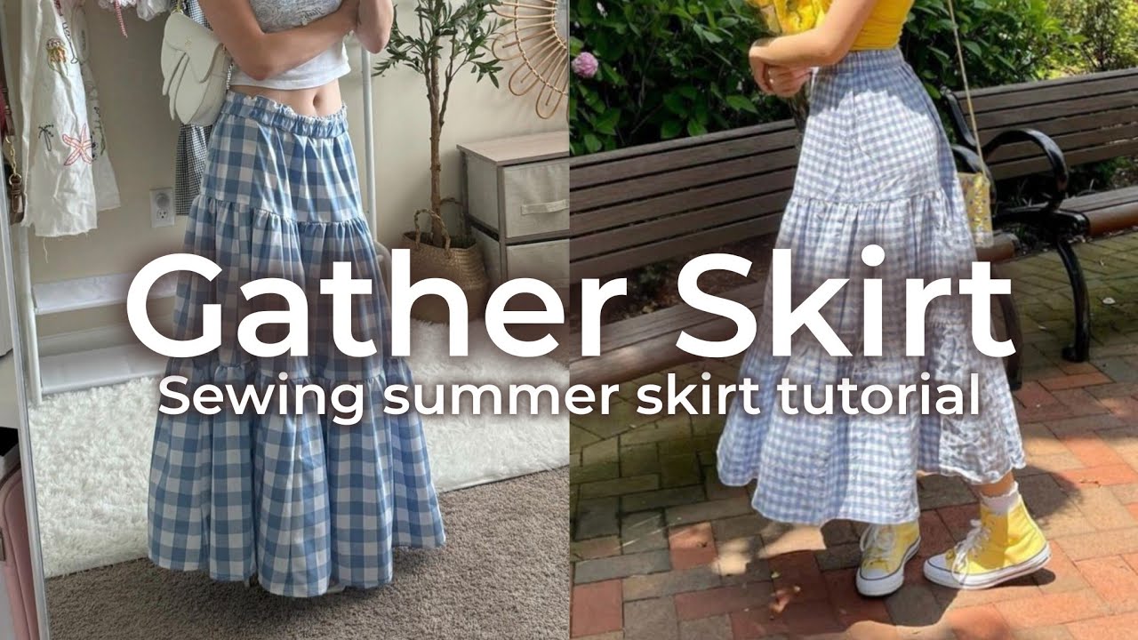 [ DIY SKIRT ] Sewing Gathered Skirt • How to sew summer skirt ? 🌻