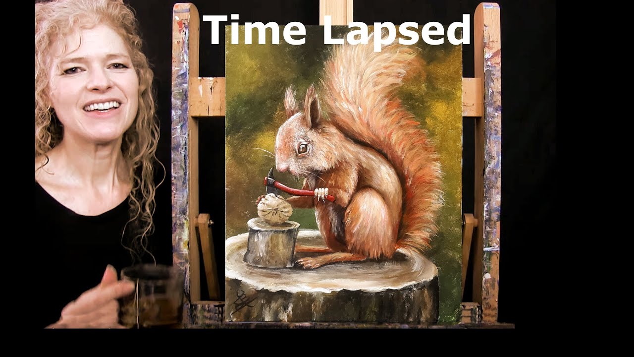 TIME LAPSE - How to paint NUT CRACKING SQUIRREL with Acrylic - Step by Step Tutorial