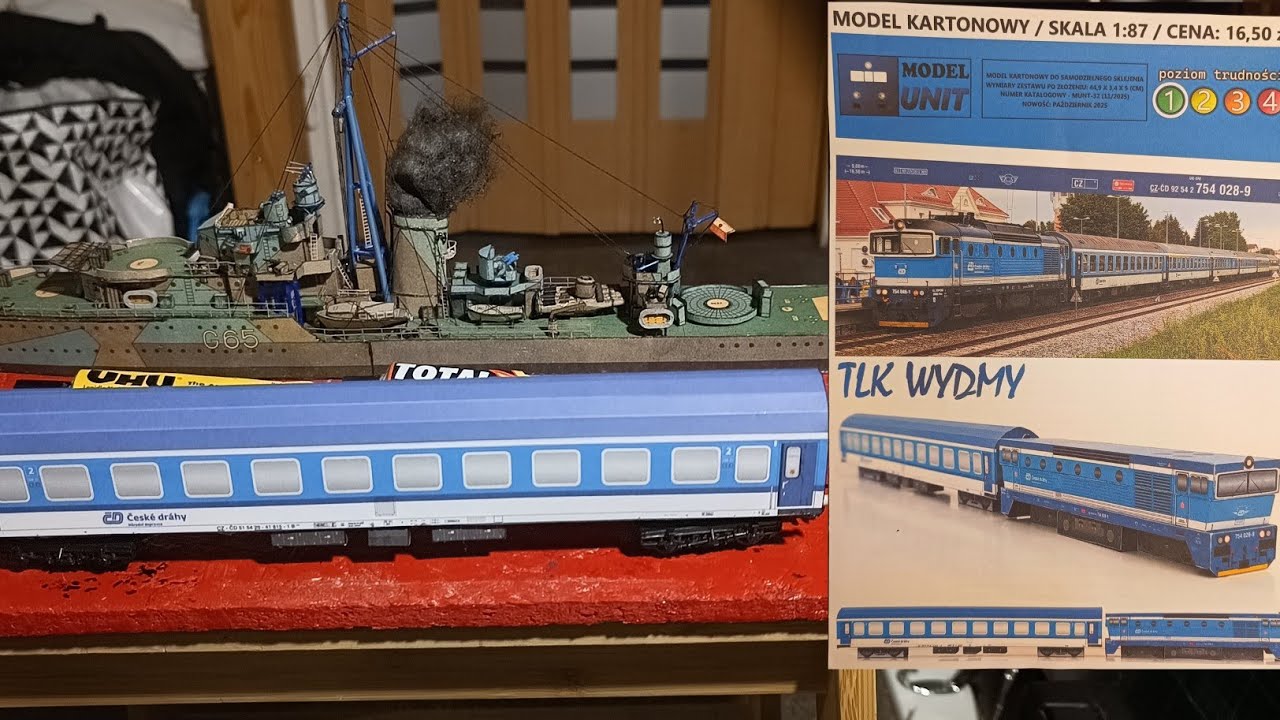 Model kartonowy Wagon osobowy Českie Drahy wydawnictwa MODEL UNIT 1:87 H0 w wersji jeżdżącej