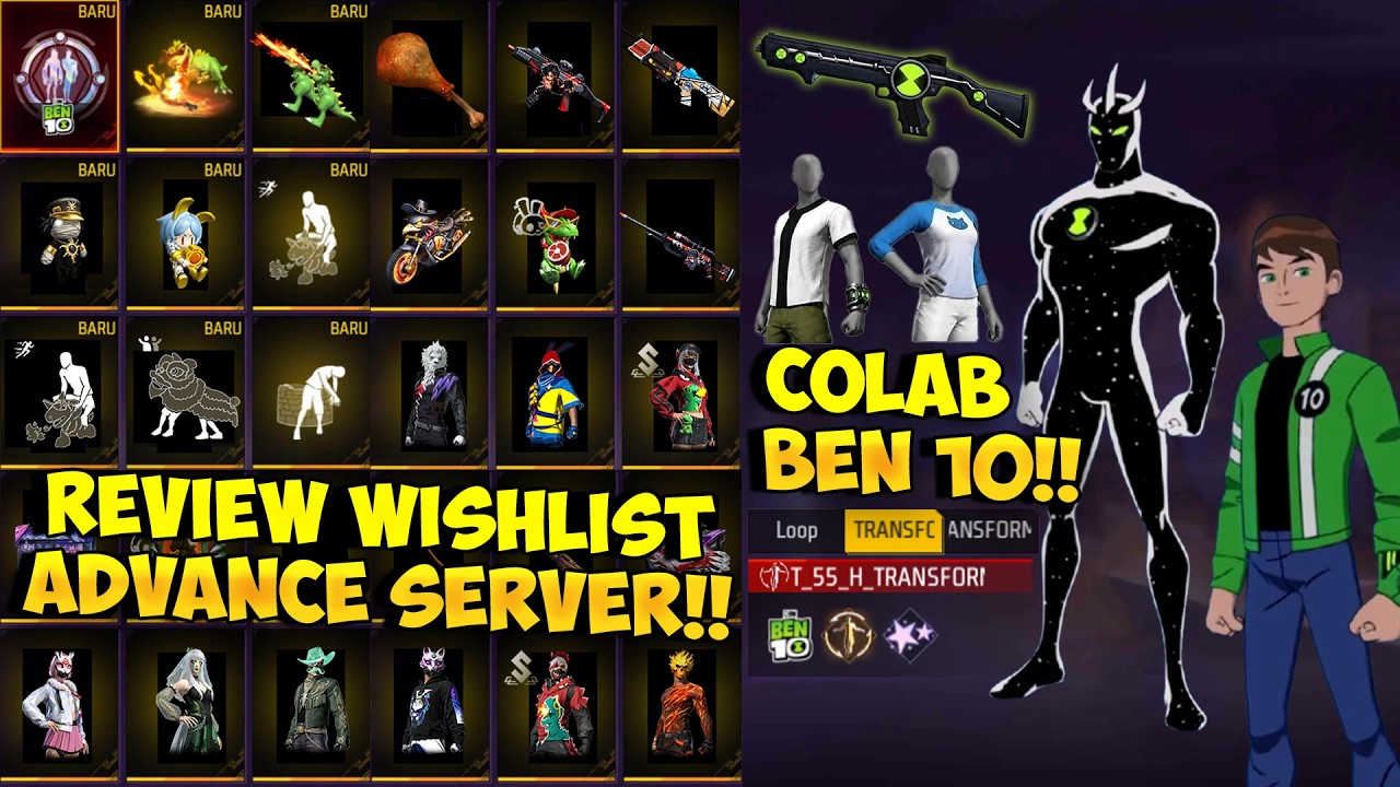 REVIEW WISHLIST ADVANCE SERVER !! Bocoran Item Colab FF x Ben 10, Ada Look Changer Terbaru Coy