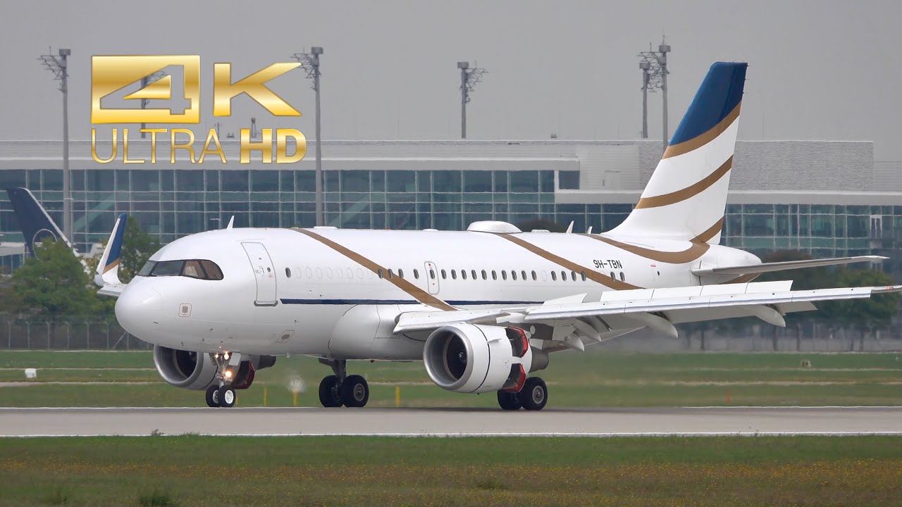 (4K) Airbus ACJ319 A319-115/CJ Comlux Malta 9H-TBN arrival at Munich Airport MUC EDDM
