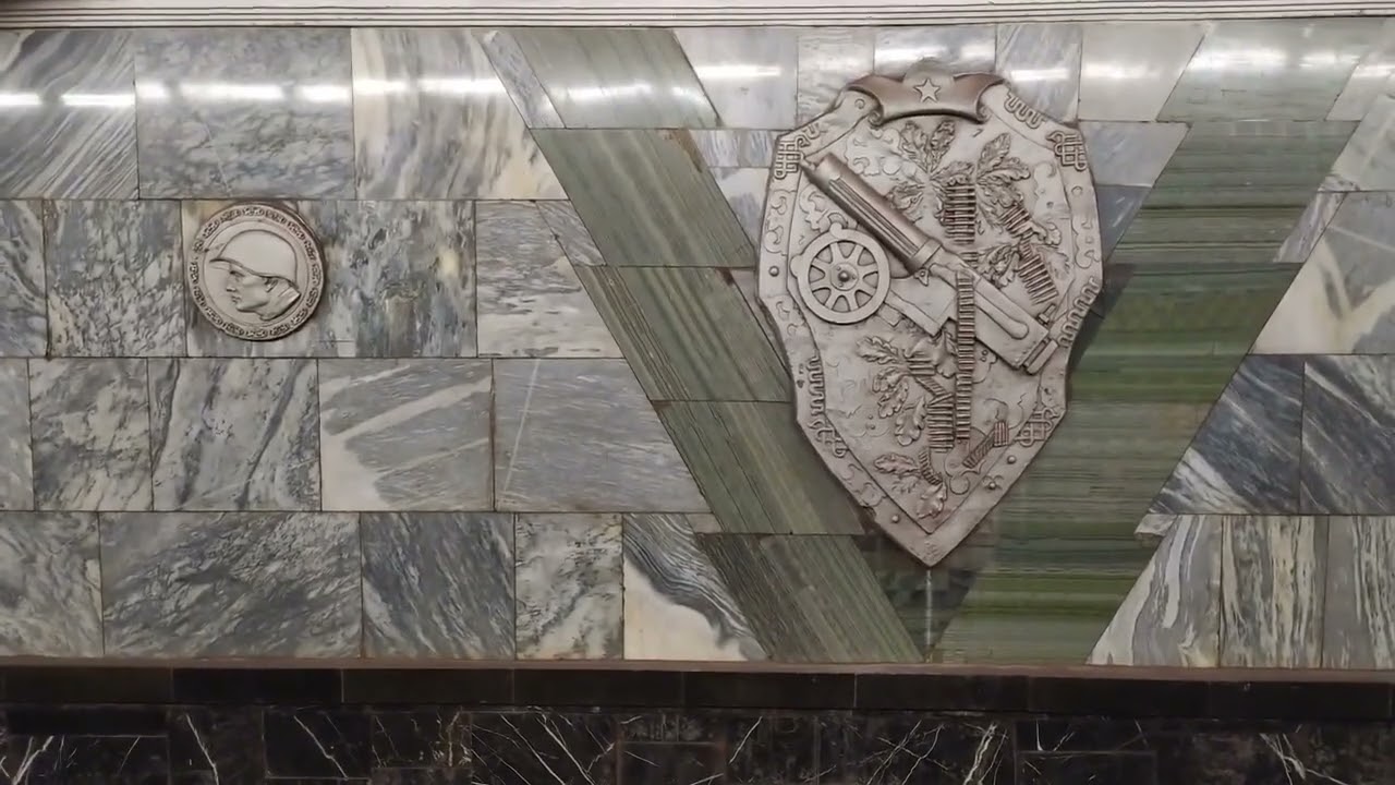 Metro station Semenovskaya,Blue Line - interior view, arrival and departure of the train Fragment 17