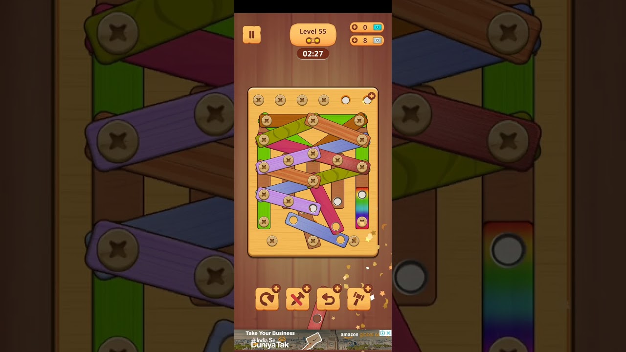 Wood Nuts & Bolt Puzzle Level 55 #shortsfeed #shortsvideo #sportscap #caph #shortsvideo 😊😊😊 #cooking