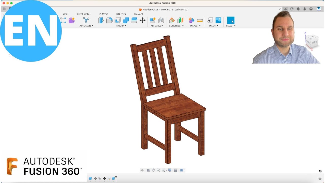 Fusion 360 | Формовка деревянного стула 3D | Быстро и просто