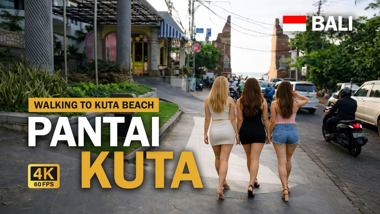 Walking from Jl. Mataram to Kuta Beach | Bali Walking Tour 4K