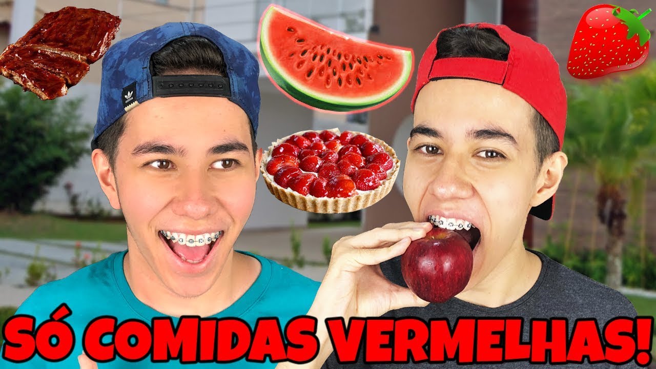 COMENDO SÓ COMIDAS VERMELHAS COM MEU IRMÃO GEMEO POR 24 HORAS!!