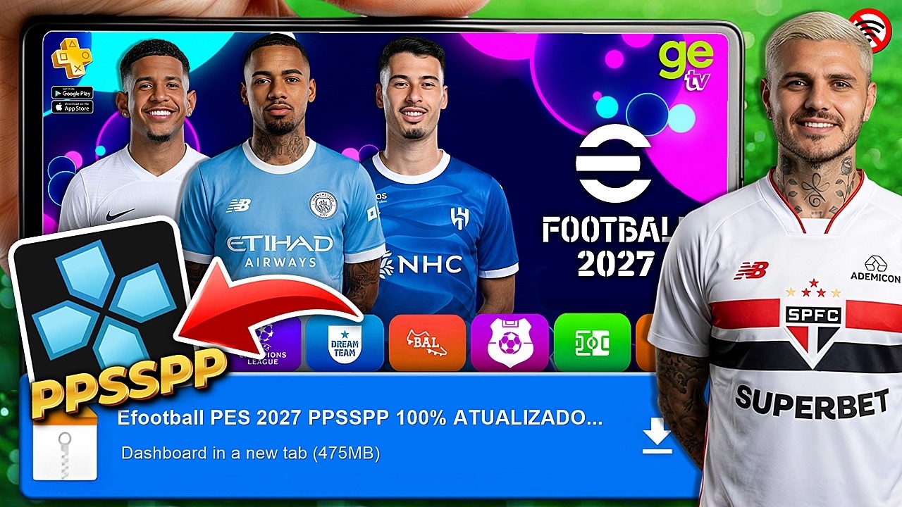 🚨 eFOOTBALL PES 2027 (PPSSPP) MEDIAFIRE 100% DIREITO 🏆 62 EST&Aacute;DIOS BOMBA PATCH & GAMEPLAY