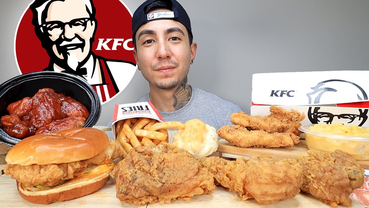 MUKBANG EATING KFC Fried Chicken, Famous Chicken Sandwich, FRIED Chicken Tenders, Honey BBQ Wings
