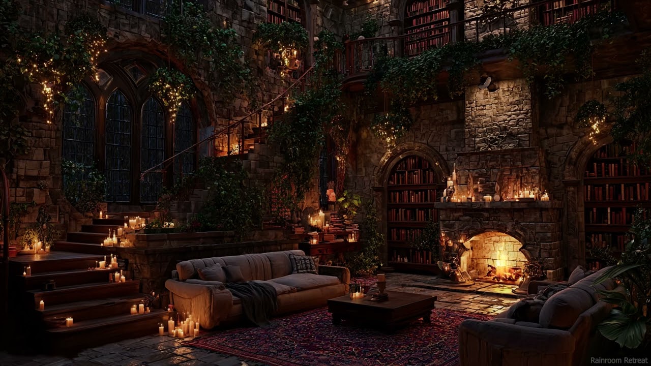 Rain & Fireplace in a Medieval Room | Cozy Fantasy Ambience for Sleep & Relaxation