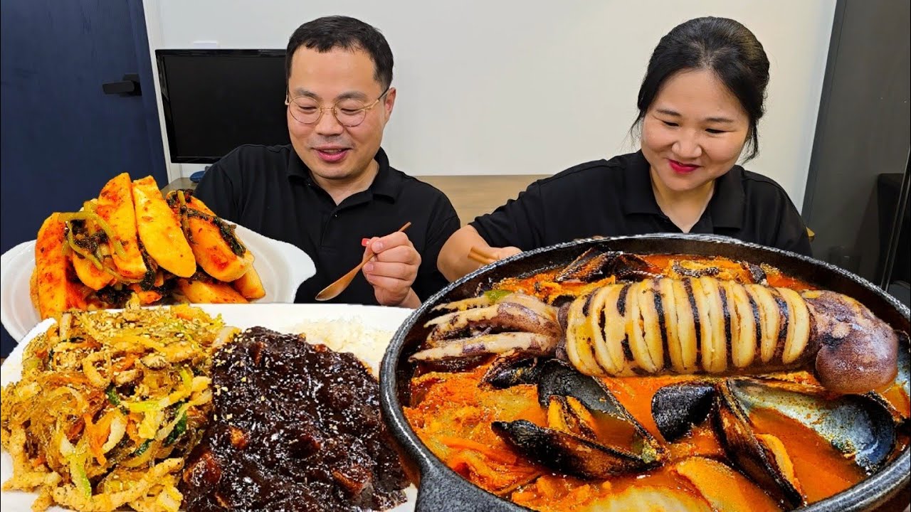Корейская кухня Жареная стеклянная лапша и острое рагу из морепродуктовㅣCookingㅣMukbang