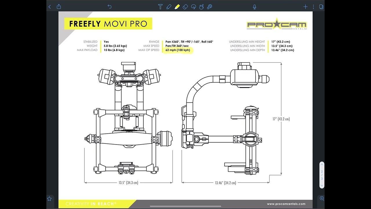 Freefly Movi Pro Technical Specs - Dimensions, Weights, and Ranges