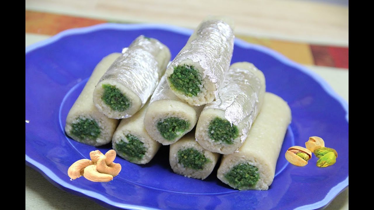 Kaju Pista Rolls Video Recipe | Diwali Recipe | Cashew Pistachio Rolls