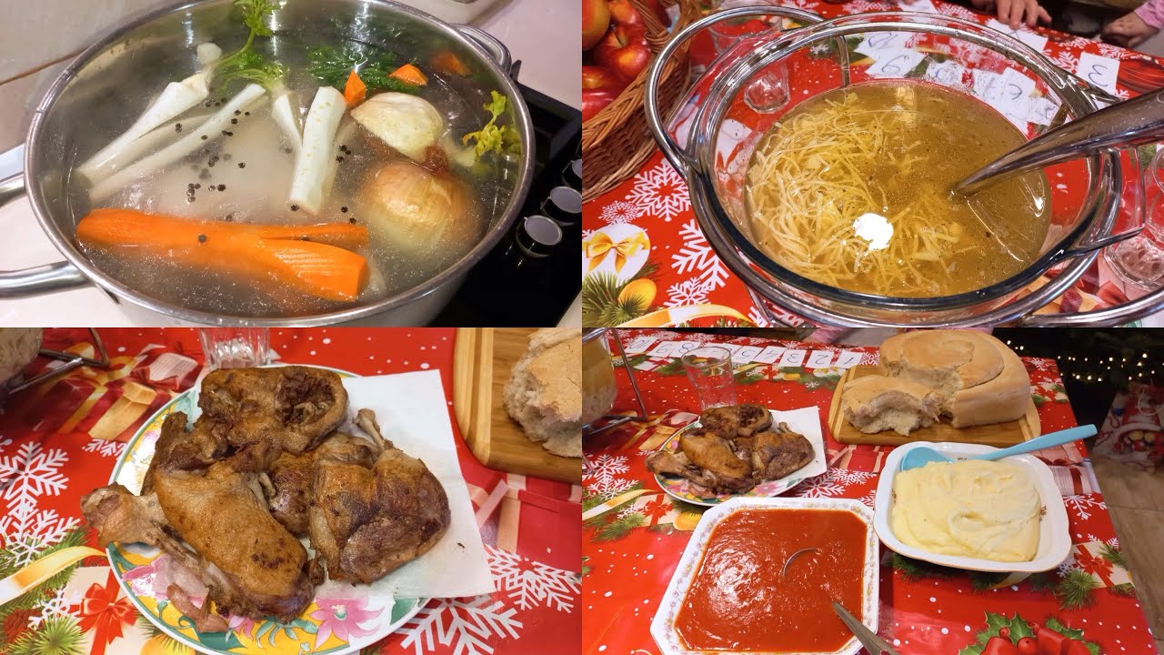 Rețetă ca la Crăciun de la Bunica pentru musafiri, supă de rața cu tăieței de casă,piure și pâine 🍞