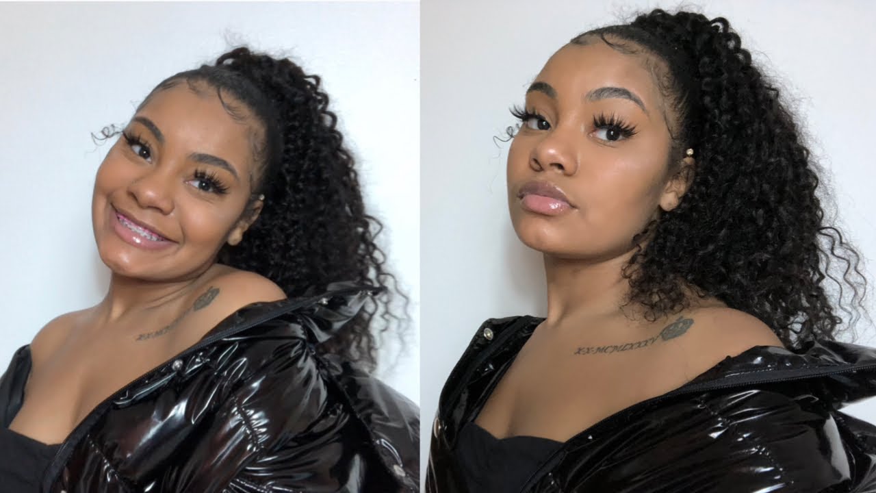 HOW TO : EASY CURLY HIGH PONYTAIL w/  WEAVE + EDGES | Myesha Díor