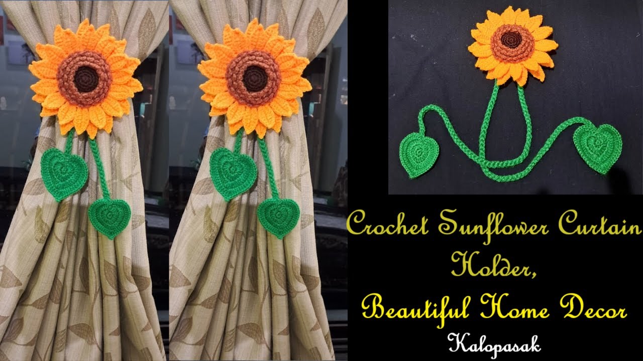 Crochet Sunflower Curtain Holder 4, Best Gift Item, Crochet Sunflower, Crochet Home Decor