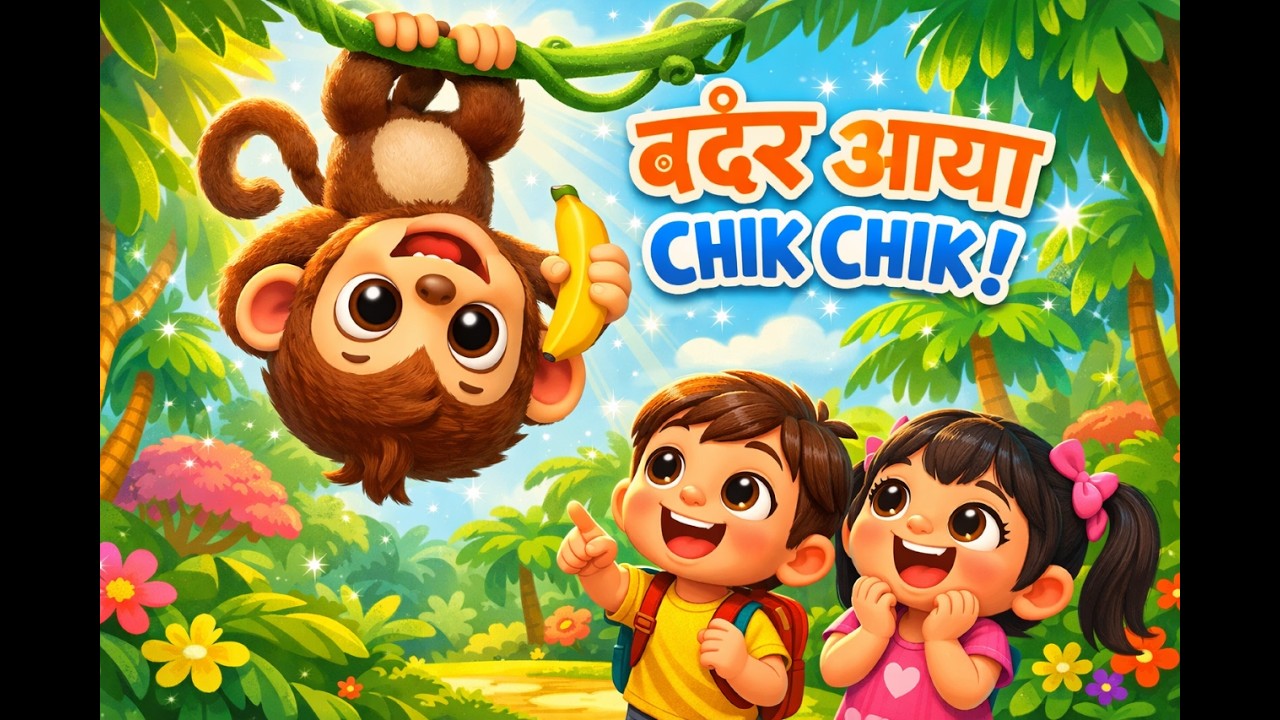 Bandar Aaya Chik Chik | Monkey Song | Hindi Nursery Rhymes | Jungle Animals | Chiku Piku Rhymes