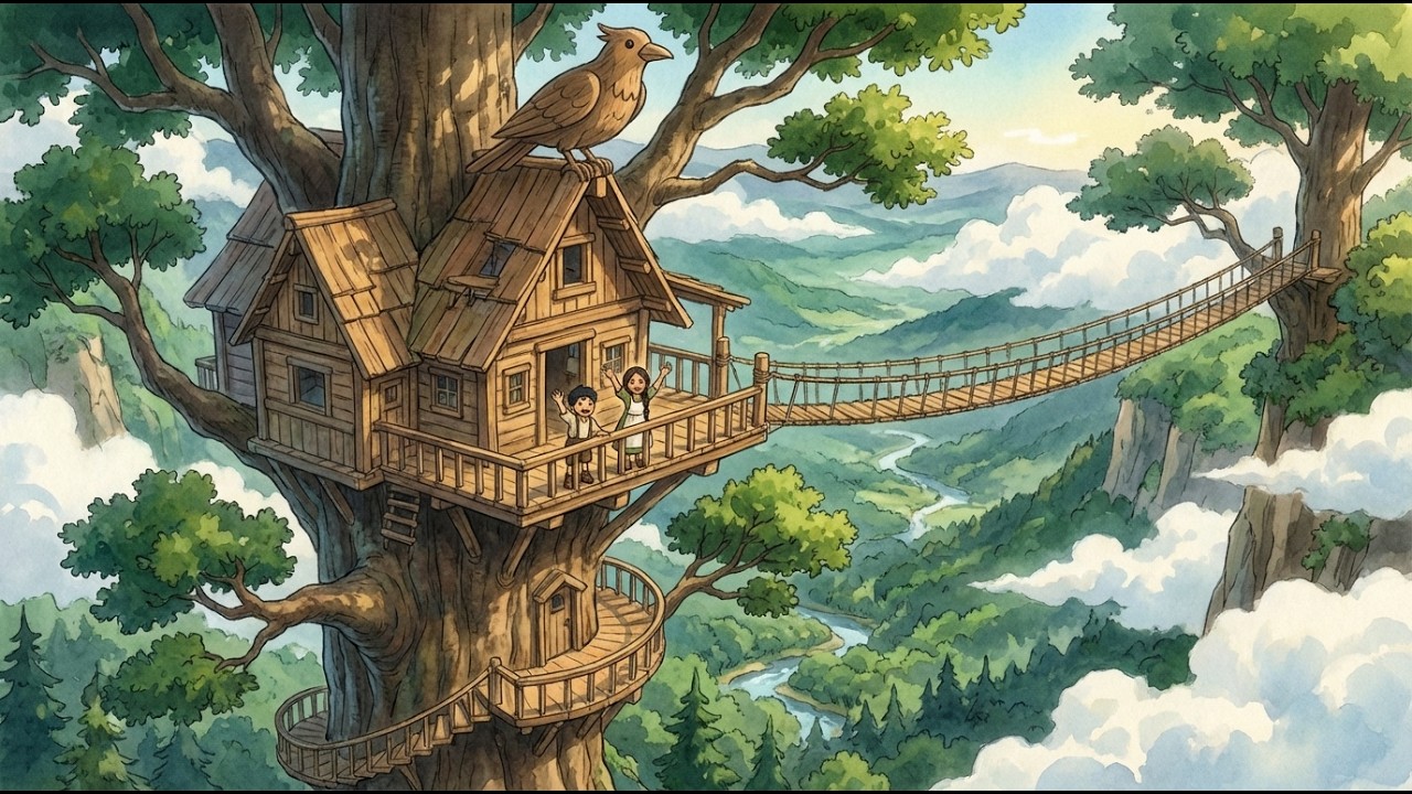 Building a Treehouse from Scratch in the Forest 🏡 & Eating Food | Ghibli Style