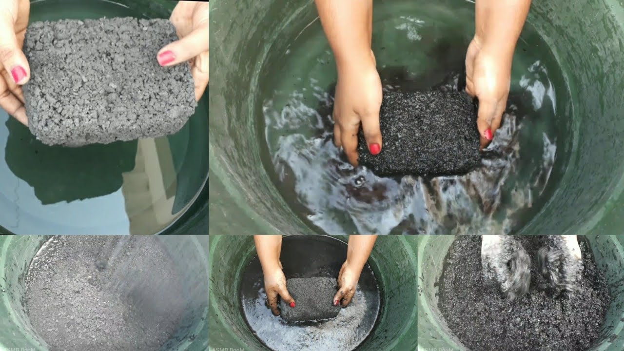 🖤Charcoal slabs crunchy crumbling in water 💦dipping&paste play /very satisfying (most request)