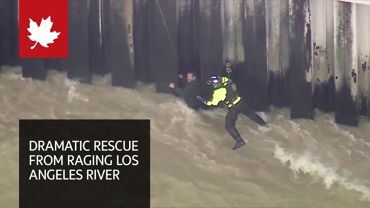 Man saved in dramatic helicopter rescue from raging Los Angeles River