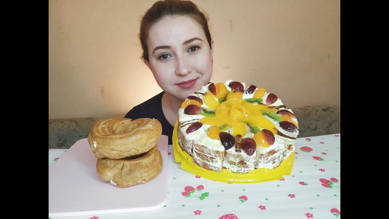 ФРУКТОВЫЙ ТОРТ ЗАВАРНЫЕ КОЛЬЦА |  FRUIT CAKE CUSTARD RINGS  ASMR MUKBANG | eating show | 먹방