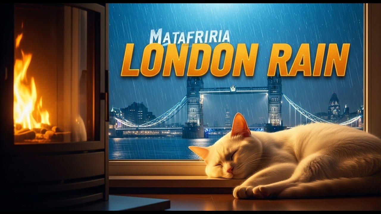 Rain at Tower Bridge London 🌧️ Sleeping Cat | Cozy Ambient Sounds for Sleep & Relax