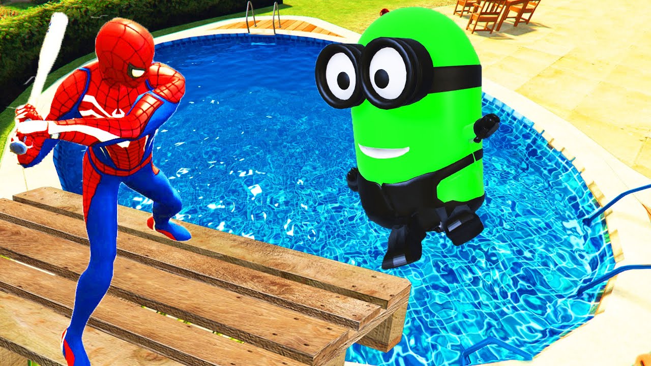 Spiderman & Rainbow Minion Team Pool Parkour in GTA 5 (Funny Moments & Fails) #12