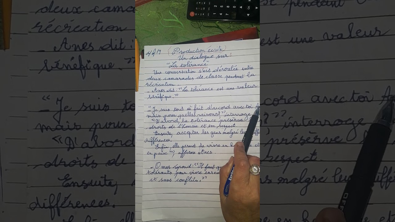 Production écrite dialogue sur la tolérance 4ème année moyen ne
