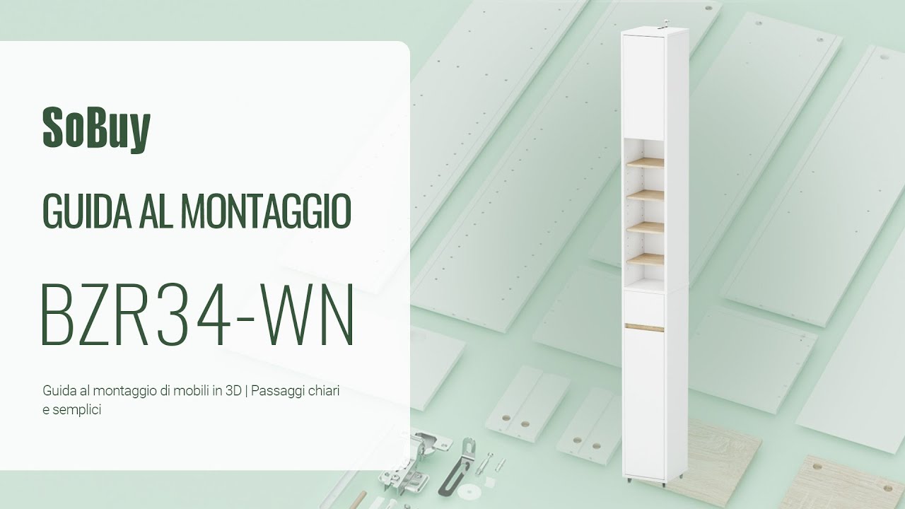 SoBuy Assembly丨Armadio Colonna Bagno丨Mobile Alto Bagno丨Mobile Bagno Stretto丨BZR34-WN