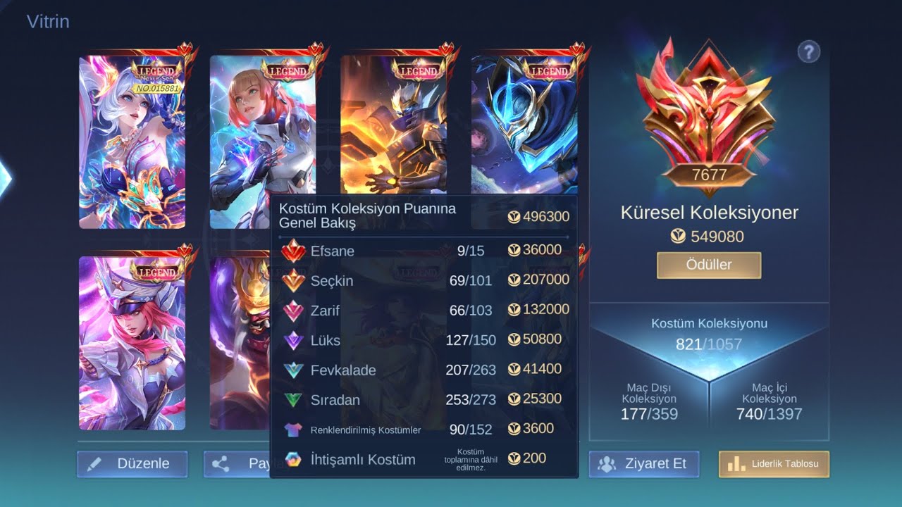 EVRENSEL KOLEKSİYONER HAZIR ORANLI BOL TÜRKİYE TAGLI SÜPER MOBİLE LEGENDS HESABI 