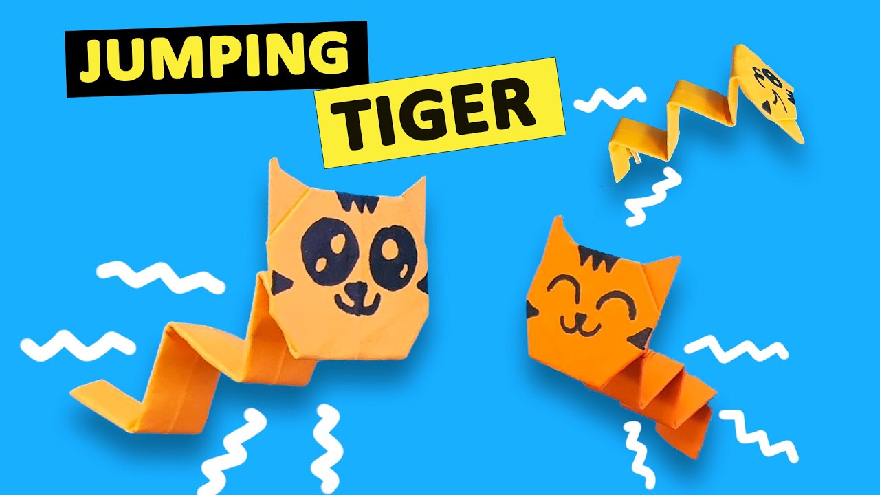 Origami Cute Jumping Tiger. Easy paper crafts