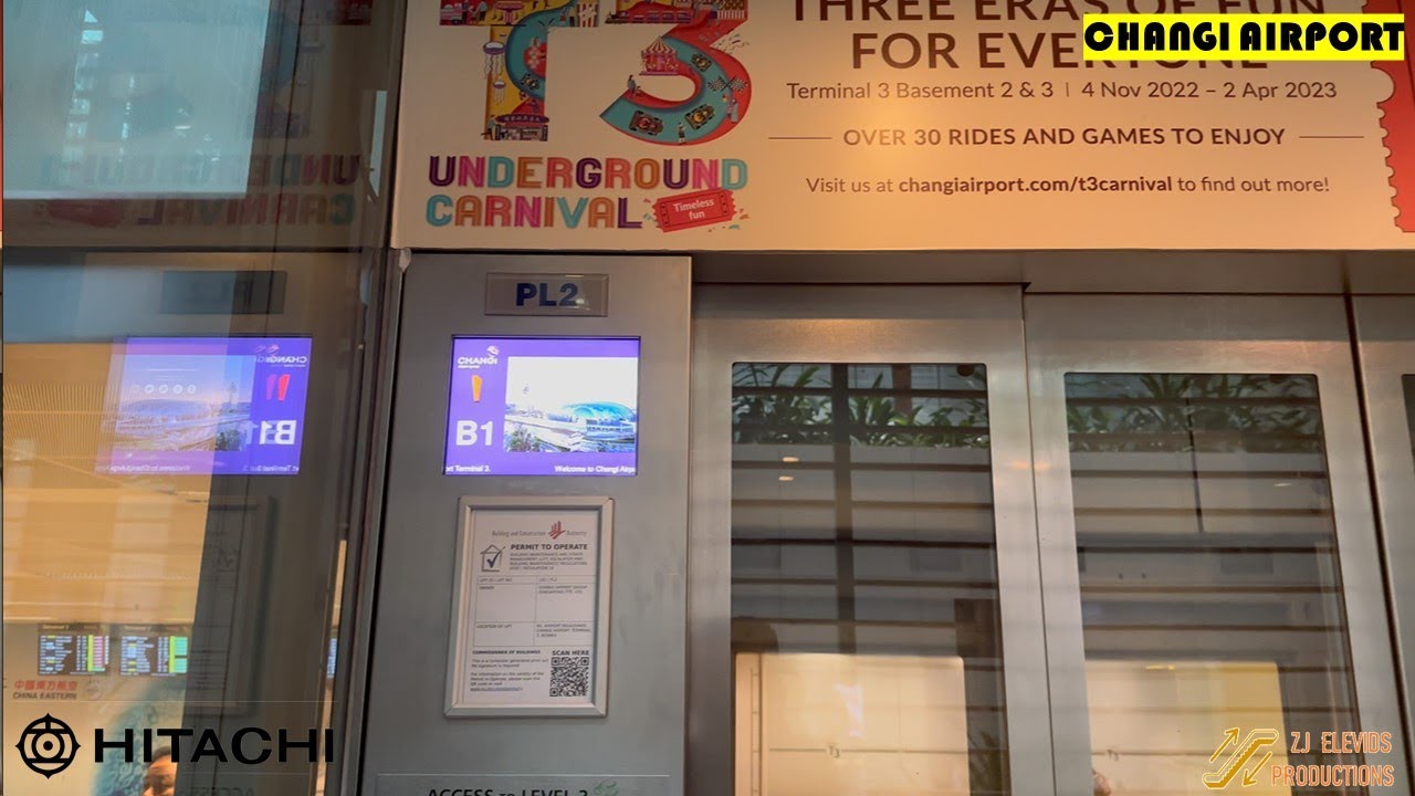 Hitachi Scenic Elevators at Changi Airport, Changi, Singapore. (T3 Public Area PL1-PL3)