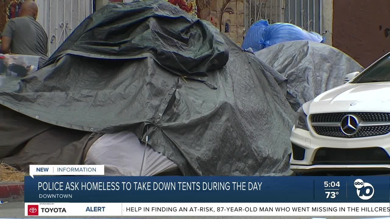 Police ask homeless to take down tents during the day