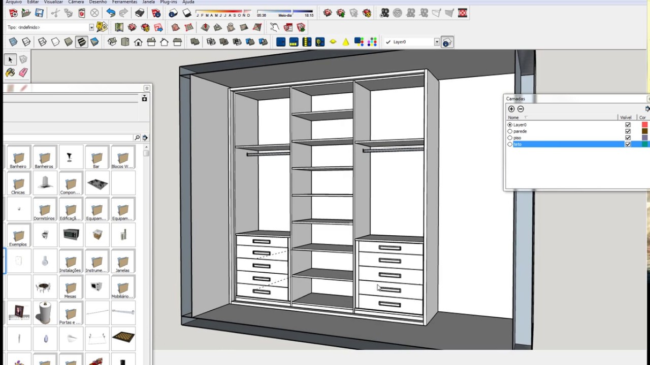 Sketchup - Guarda roupas com portas de correr.