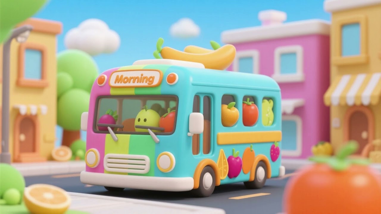 Morning Fruit Color Bus | Nursery Rhymes & Kids Songs | Colors, Fruits & Happy Learning
