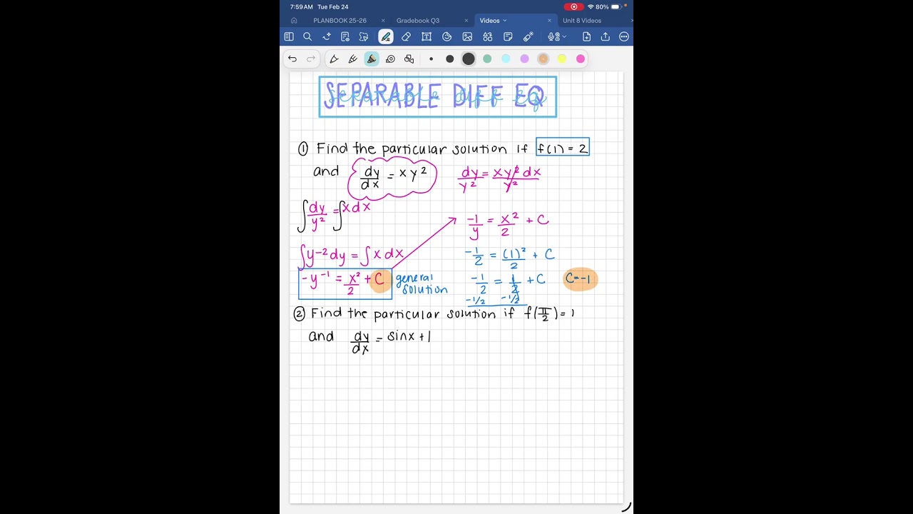 Separable Differential Equations (Unit 7 - lesson 7.7)