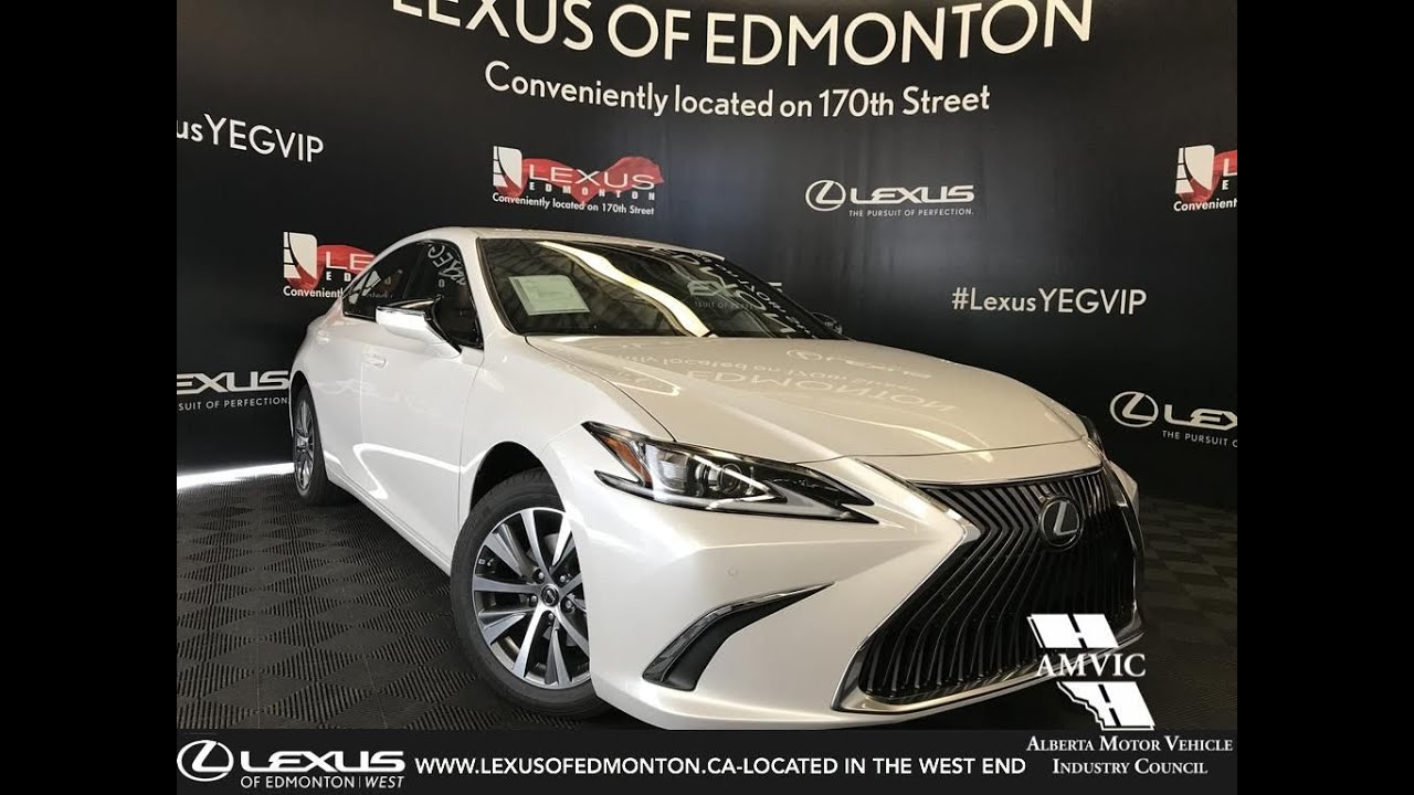 Обзор белого Lexus ES 350 Premium Package 2019 года — центр Эдмонтона.