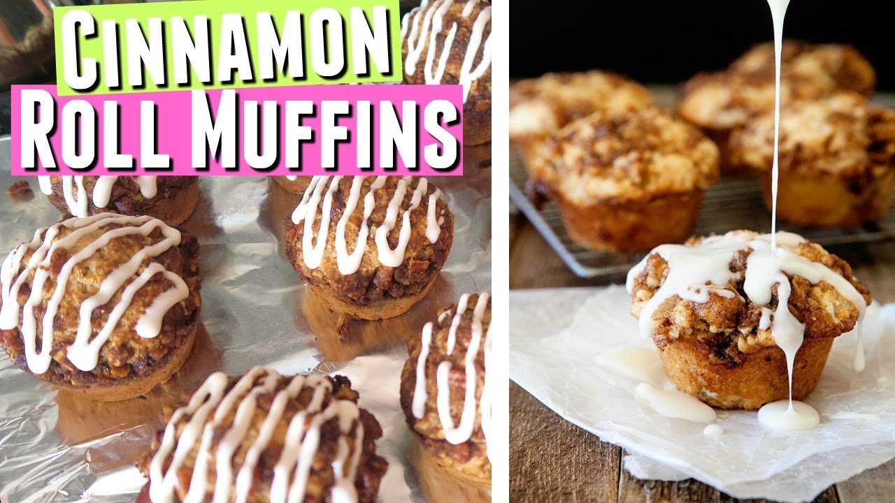 Cinnamon Bun Muffins Recipe with Pecans or Walnuts and Frosting! Easy Cinnamon Roll Muffins recipe