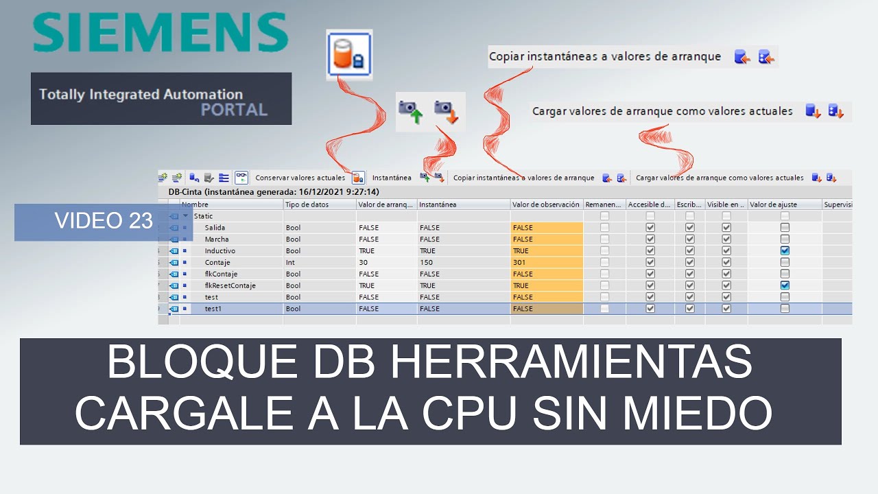 SIEMENS TIA PORTAL #23 herramientas de los DB. IMPRESCINDIBLE conocerlas para no causar problemas