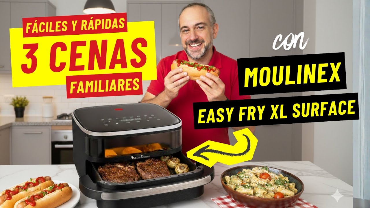 ¡Aquí cabe TODO!🥩🌭🍃 3 Cenas Familiares fáciles en la Moulinex Easy Fry XL Surface | RECETAS AIRFRYER