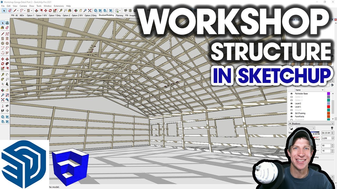 Adding TRUSSES AND WINDOWS - Modeling a Workshop in SketchUp Series